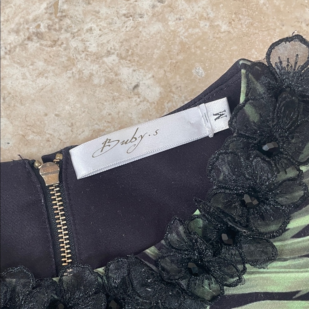 Tropical Floral Embroidered Shift Dress - Black with Green & Pink - Picture 13 of 15